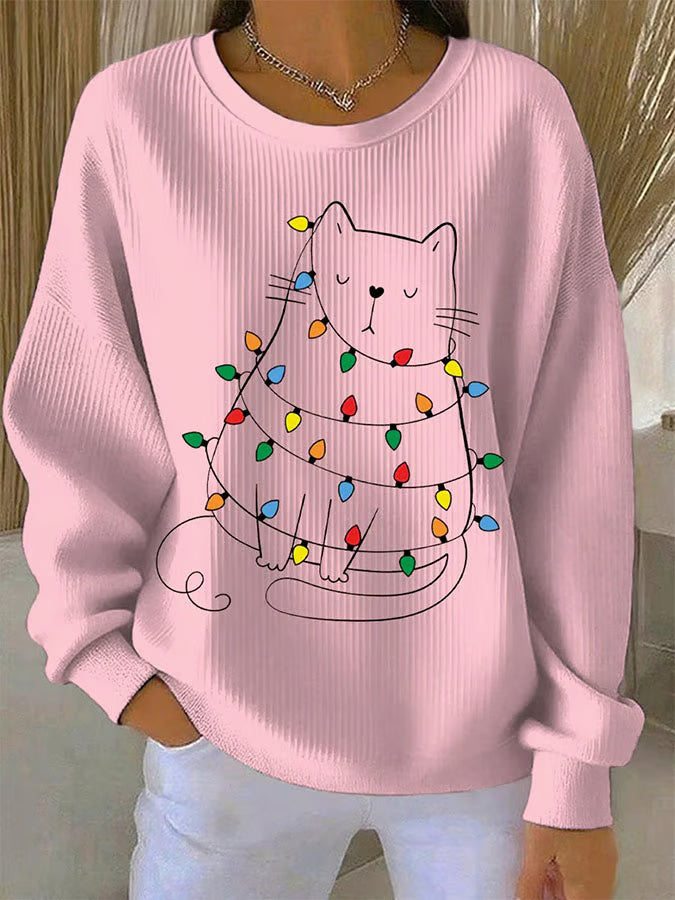Mila | Damen Weihnachtspullover Mit Katzenmotiv Modern
