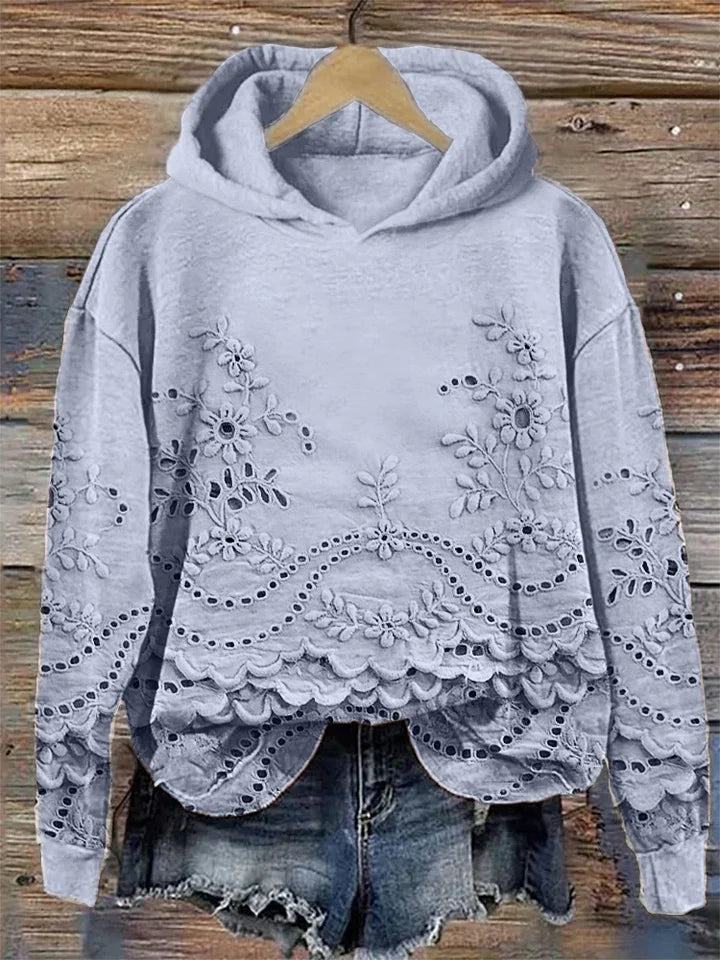 Clara | Bequemer Hoodie mit feiner Blumenstickerei