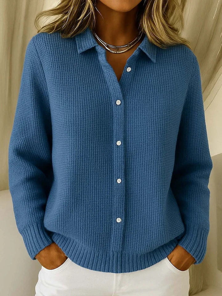 Helena | Fein gestrickte Jacke mit Kragen und Länge