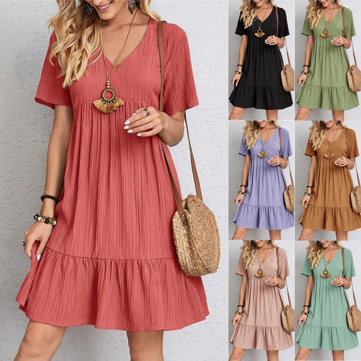 Inge | Retro V-Ausschnitt lockeres Freizeitkleid
