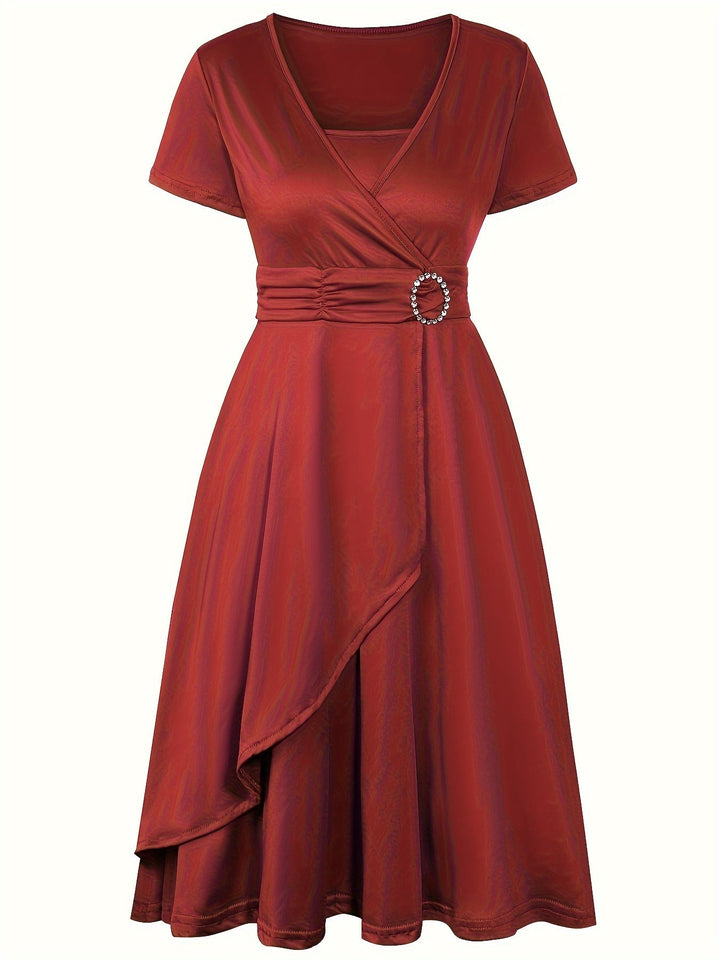 Elisa | V-Ausschnitt Midikleid mit asymmetrischem Saum