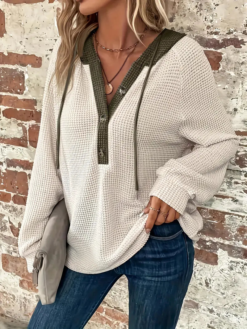 Elvira | Langarm-Hoodie mit Knopfleiste & Zugband