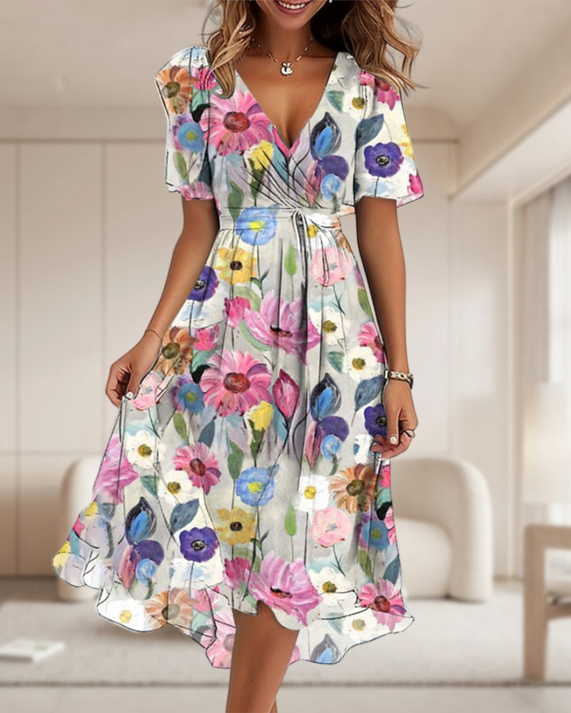 Emma | Elegantes farbenfrohes Kleid mit Blumendruck
