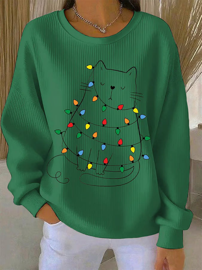 Mila | Damen Weihnachtspullover Mit Katzenmotiv Modern