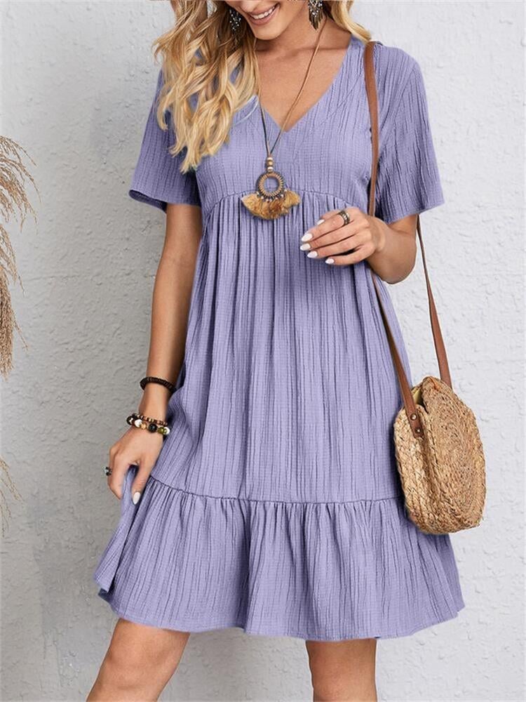 Inge | Retro V-Ausschnitt lockeres Freizeitkleid