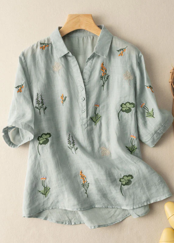 Leinen-Shirt mit Peter-Pan-Kragen und Druckpatchwork
