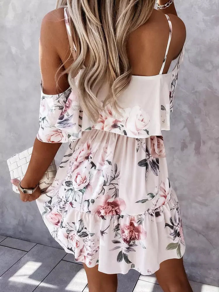 Kyra Schulterfreies Minikleid mit Blumendruck für warme Sommertage