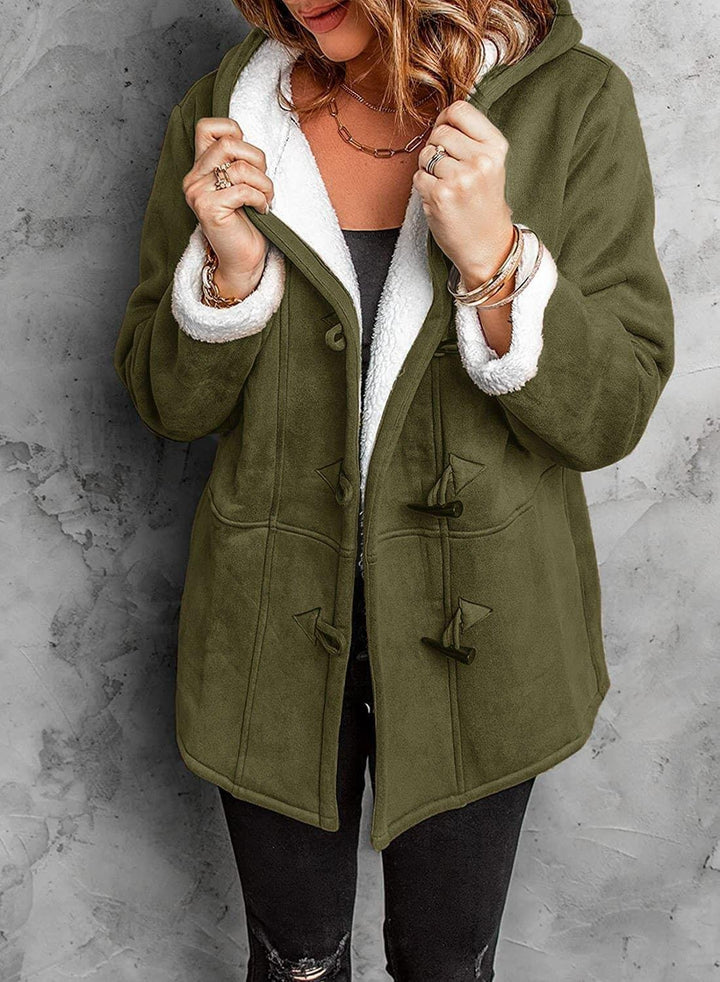 Sandy | Damenmantel mit Kapuze & Samtdetails
