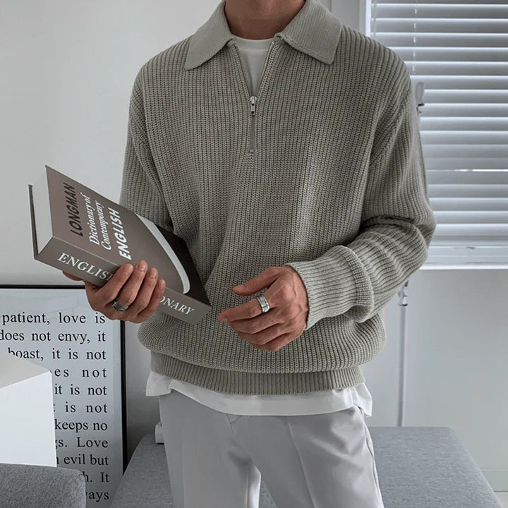 Knitted Half Zip Collar Sweater für kalte Tage