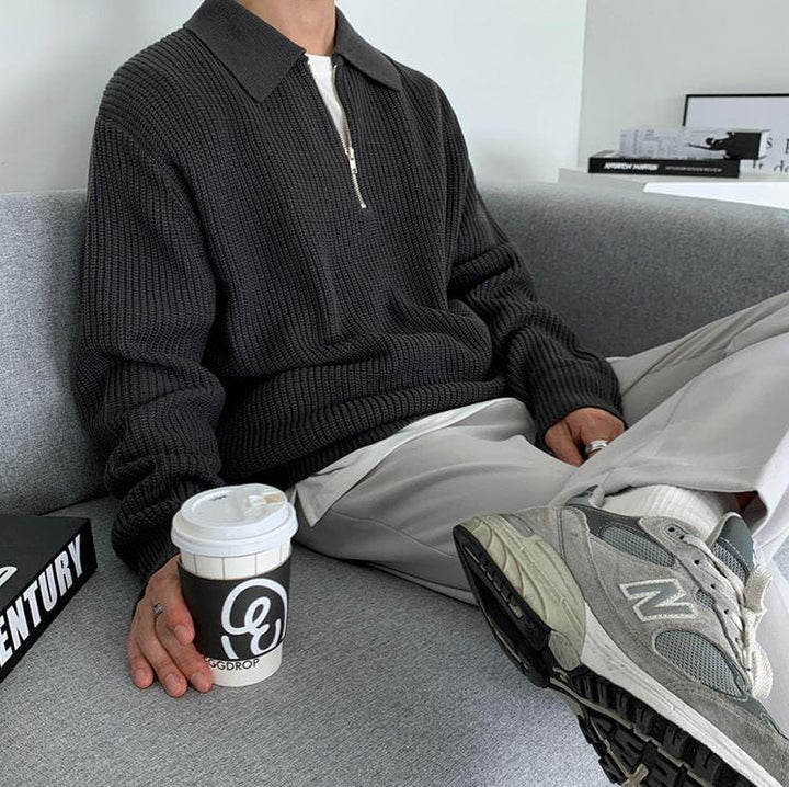 Knitted Half Zip Collar Sweater für kalte Tage