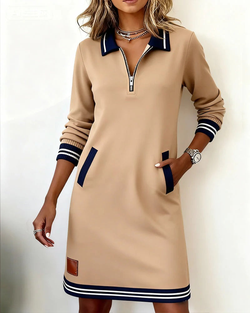 Nora | Chic geschnittenes Langarmkleid aus Baumwolle