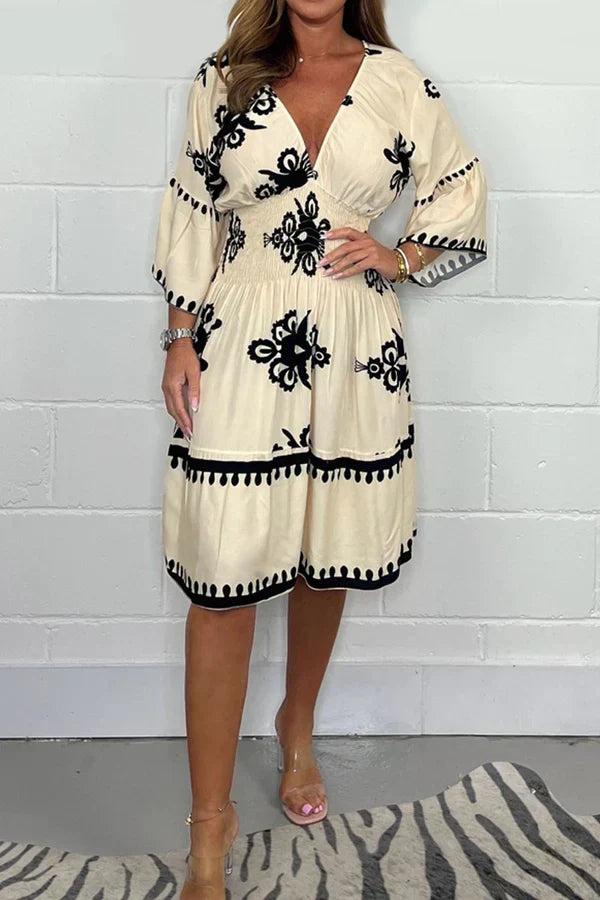 Nancy | Bedrucktes Kleid mit V-Ausschnitt