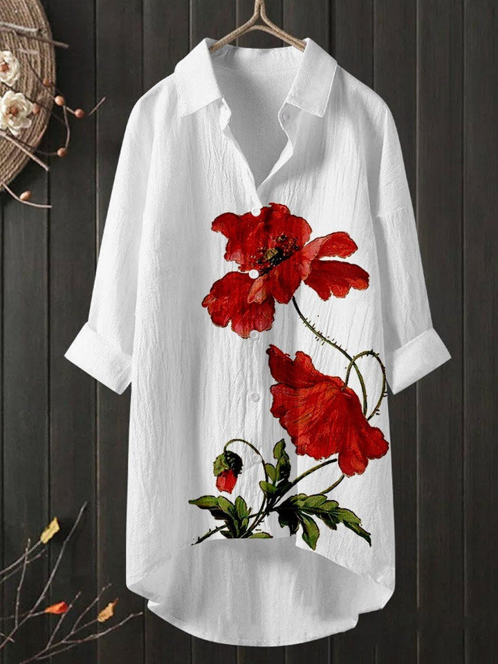 Damenhemd mit Mohnblumen-Print für Freizeitlook