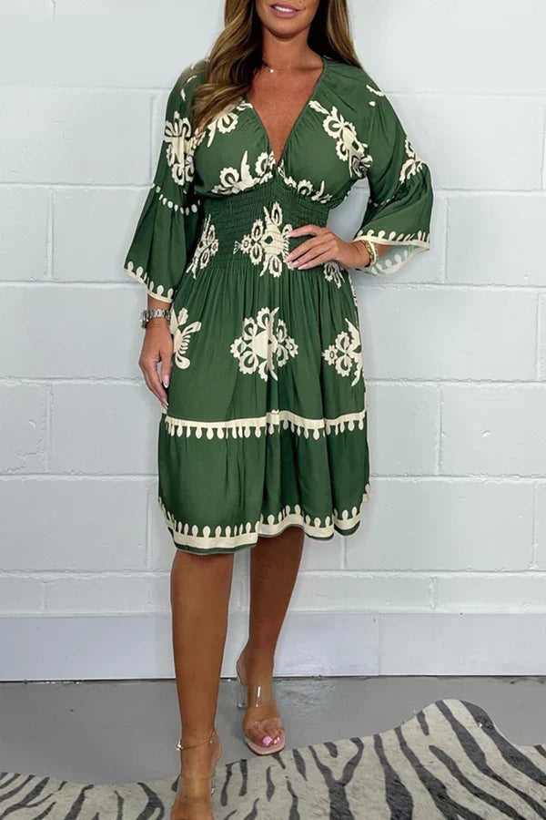Nancy | Bedrucktes Kleid mit V-Ausschnitt