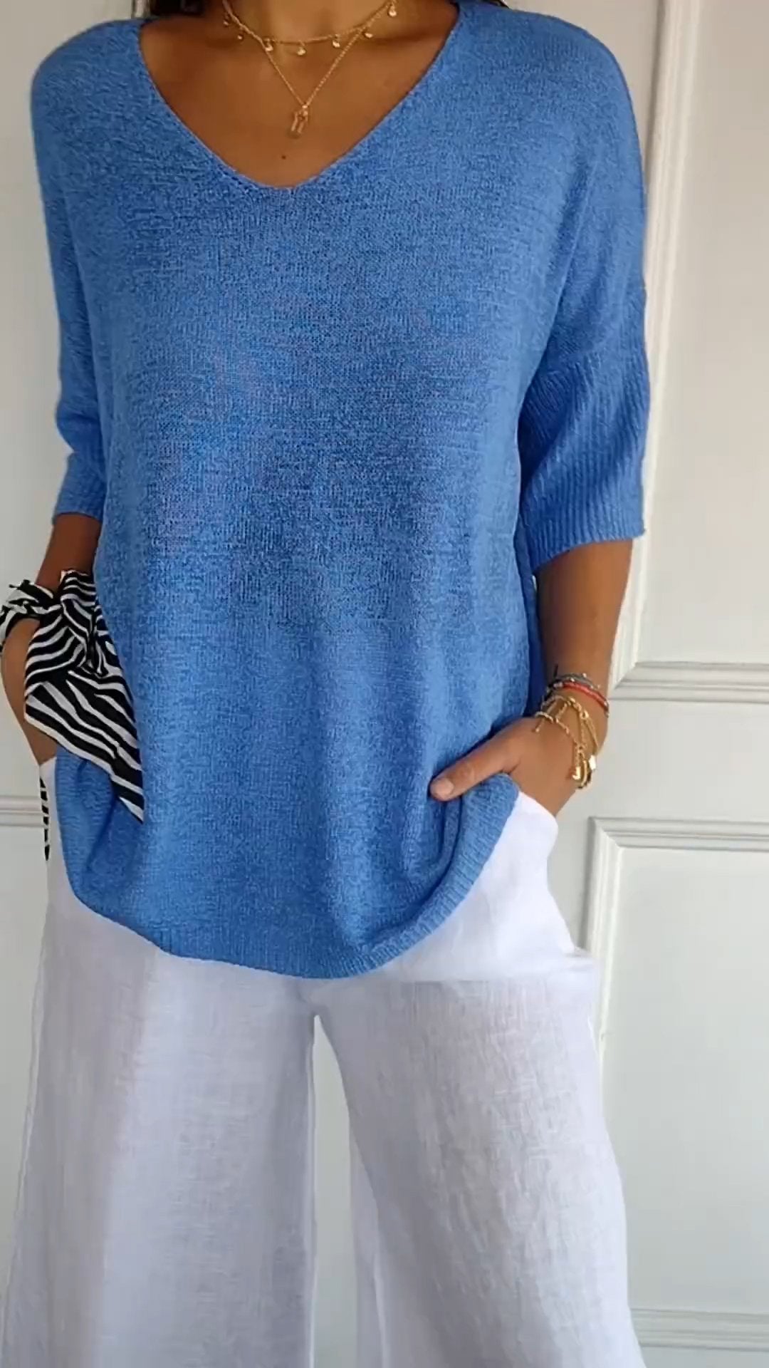 Einfache Eleganz V-Ausschnitt Stricktop für jeden Anlass