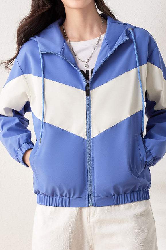Color Block Windproof Kapuzenjacke