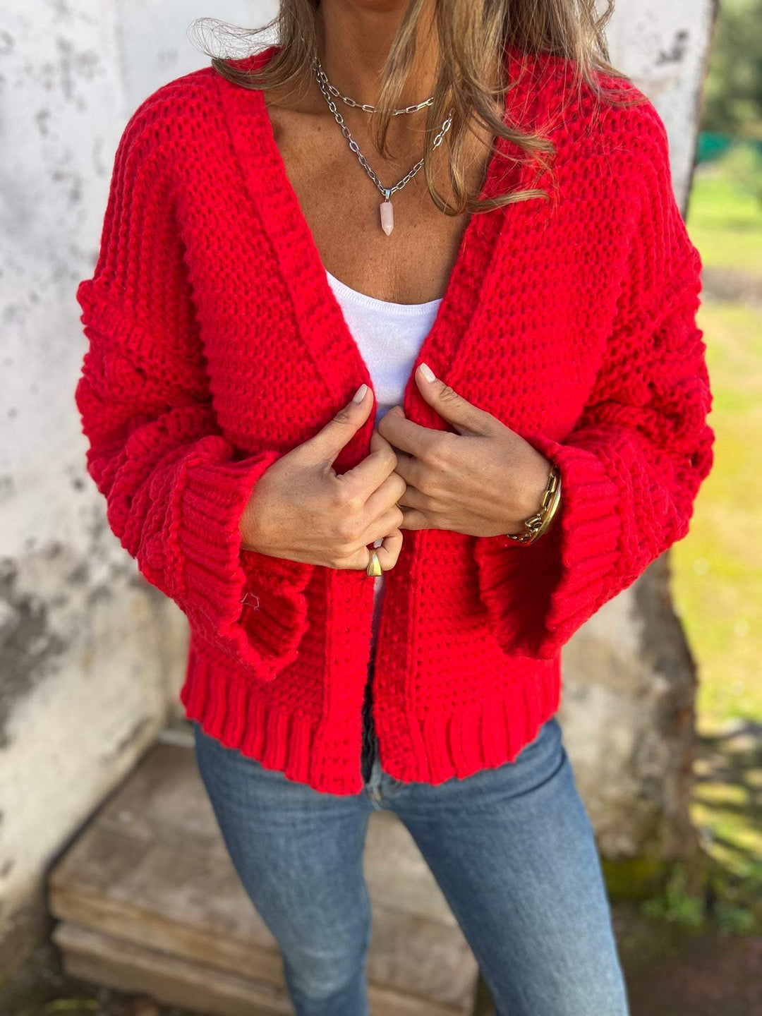 Jeni | Strickjacke mit V-Ausschnitt & langen Ärmeln