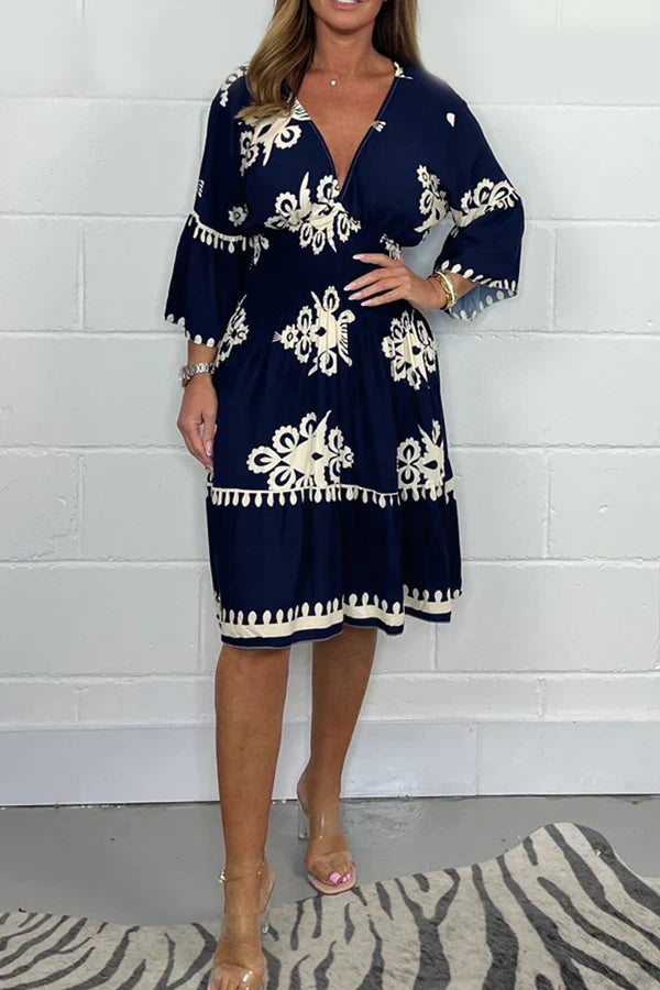Nancy | Bedrucktes Kleid mit V-Ausschnitt