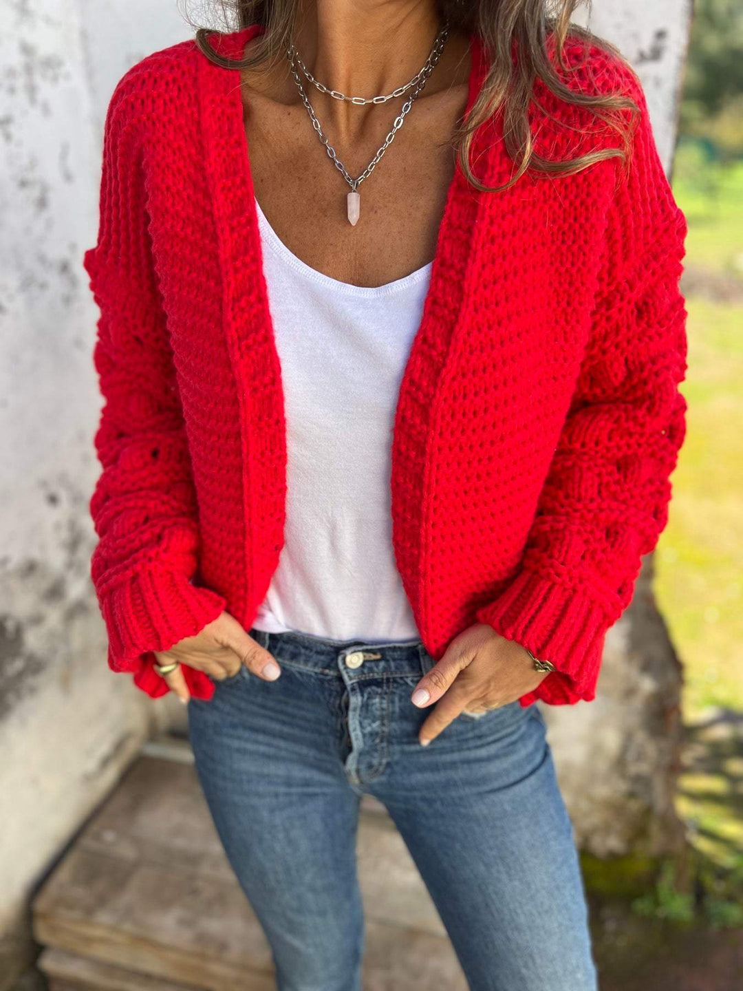 Jeni | Strickjacke mit V-Ausschnitt & langen Ärmeln