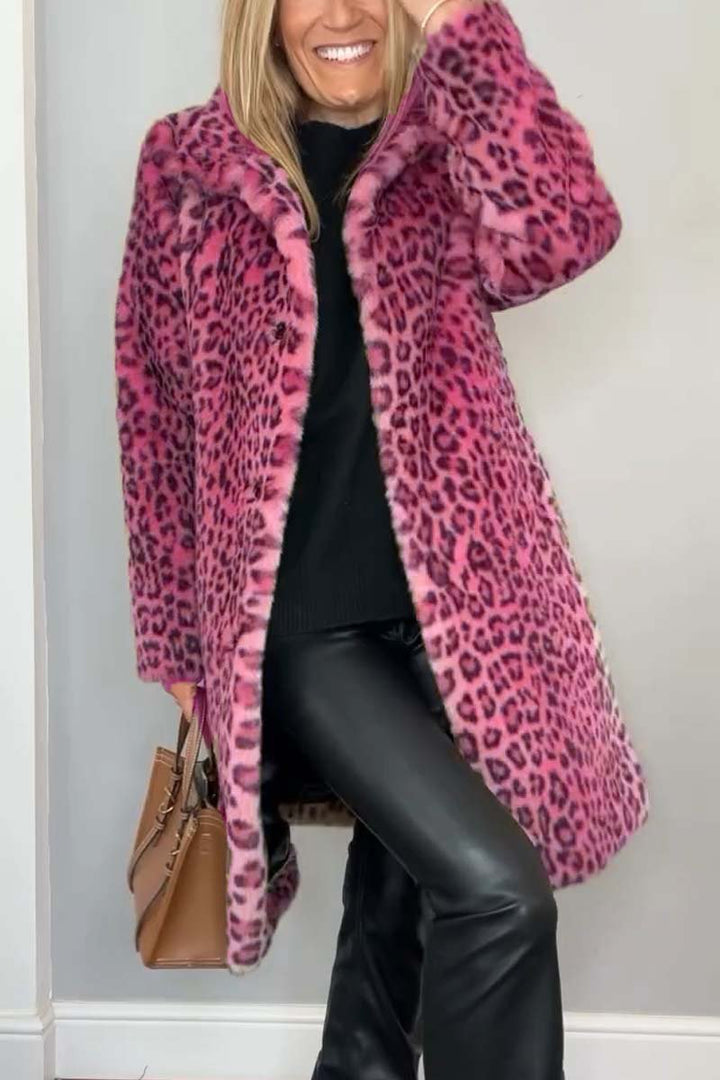 Liesa | Leopardenmantel mit Knopfleiste und flauschigem Innenfutter