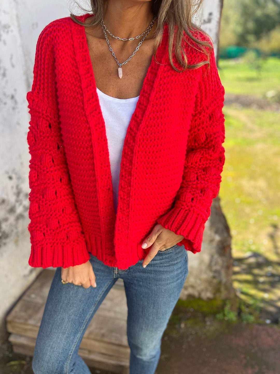 Jeni | Strickjacke mit V-Ausschnitt & langen Ärmeln