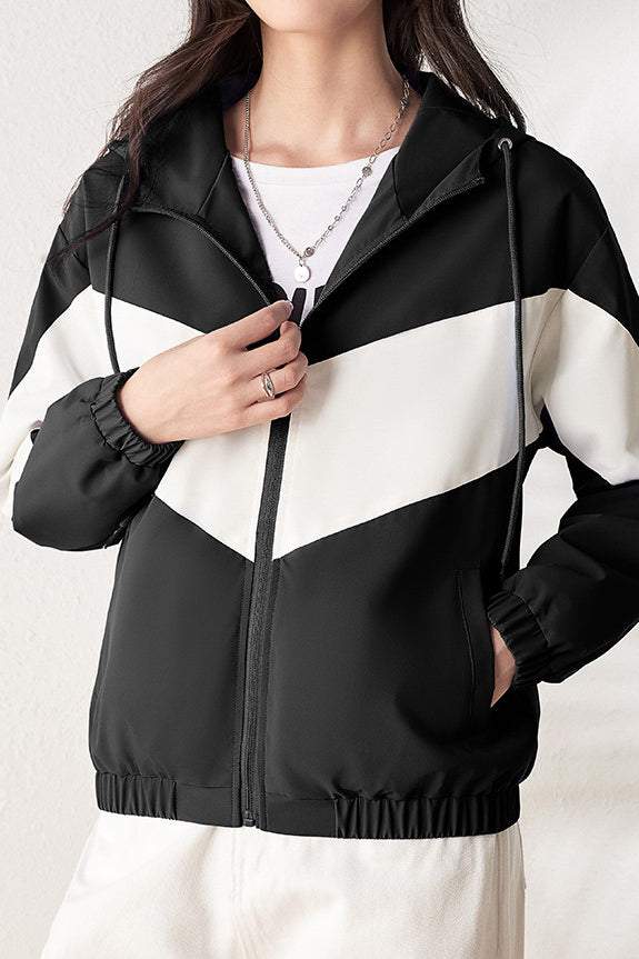 Color Block Windproof Kapuzenjacke