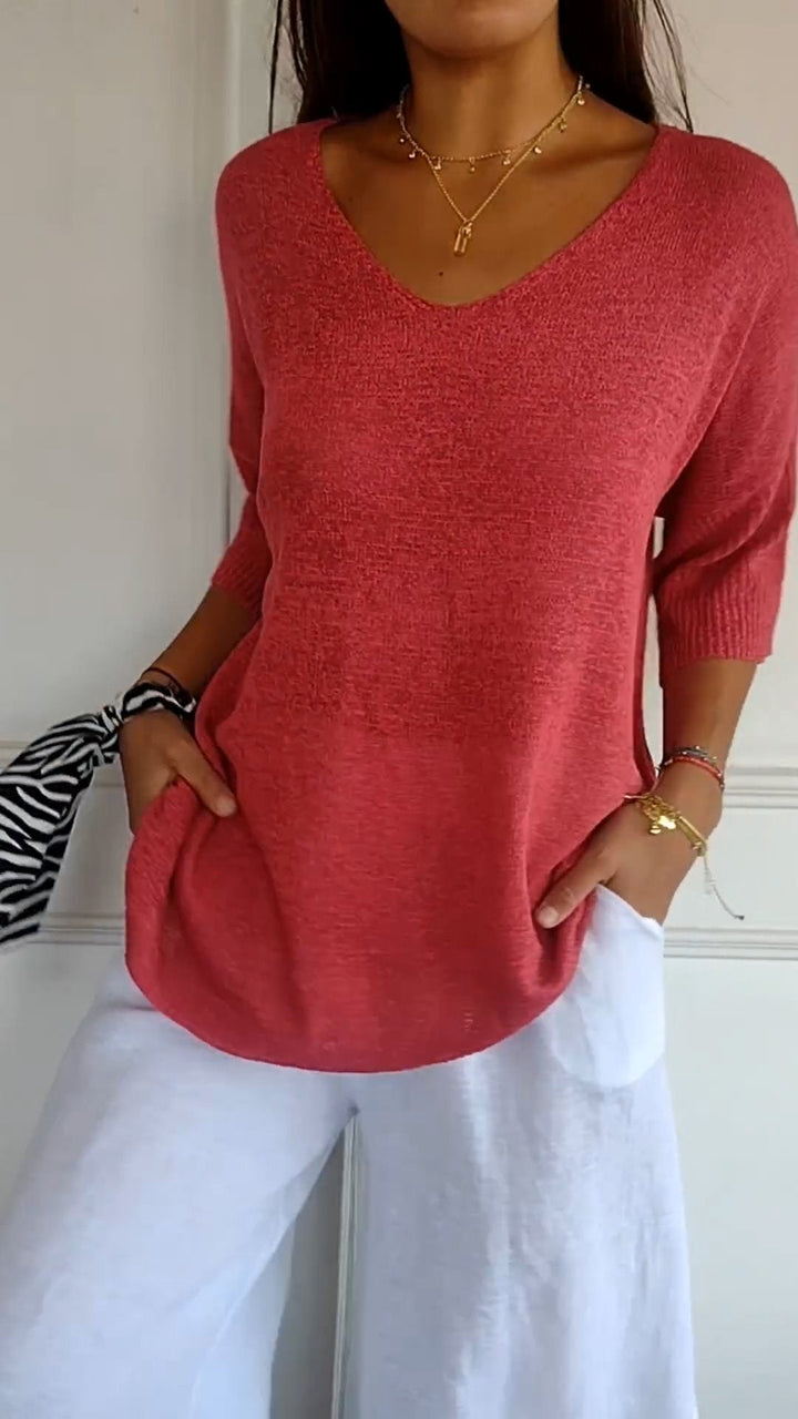 Einfache Eleganz V-Ausschnitt Stricktop für jeden Anlass