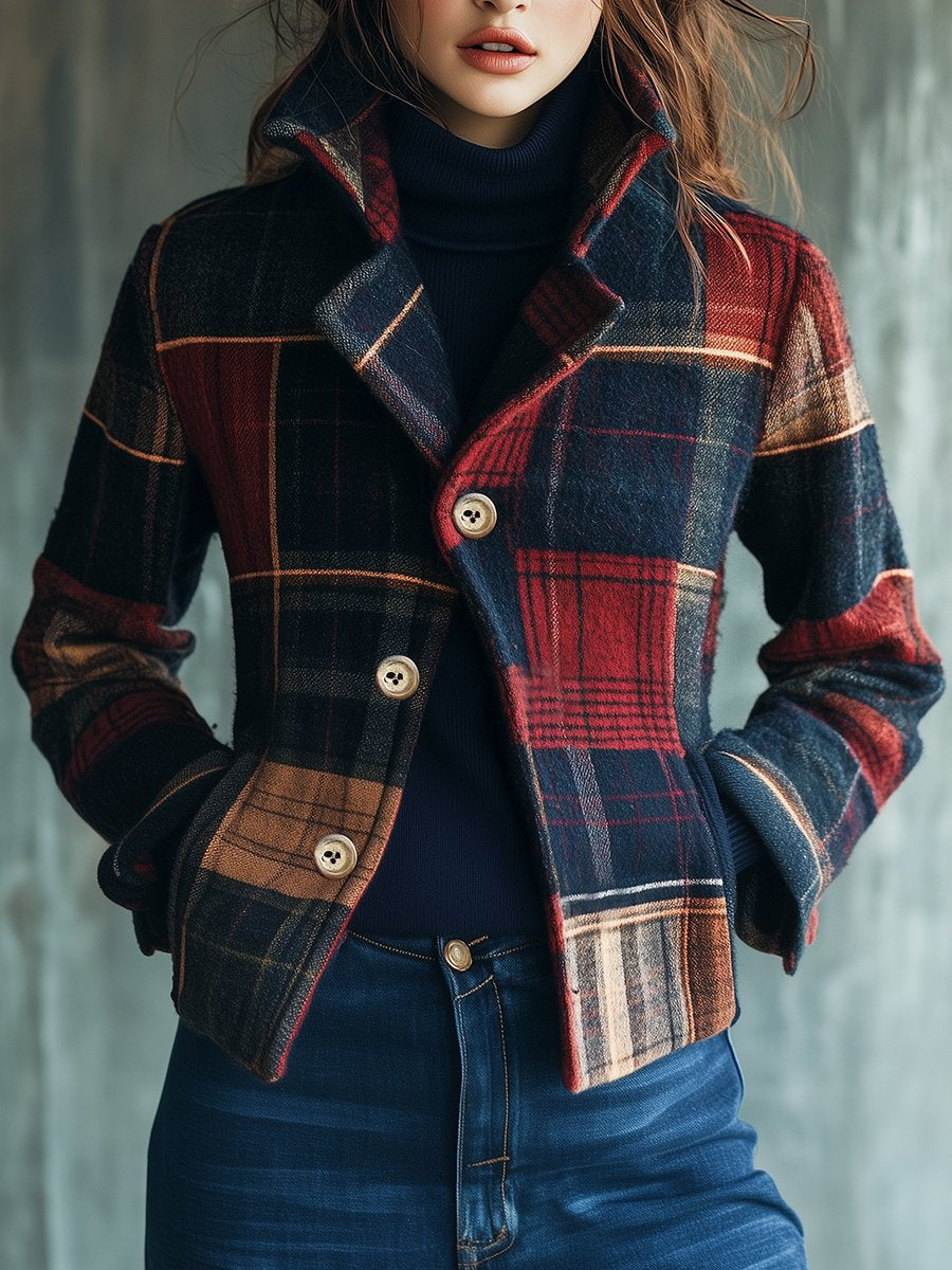 Lena | Damen Wolljacke im klassischen Karomuster