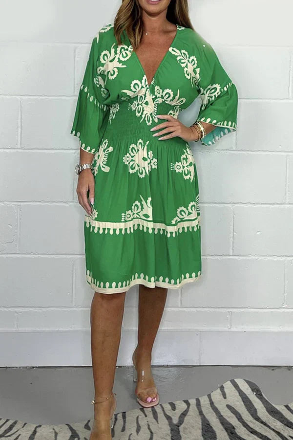 Nancy | Bedrucktes Kleid mit V-Ausschnitt