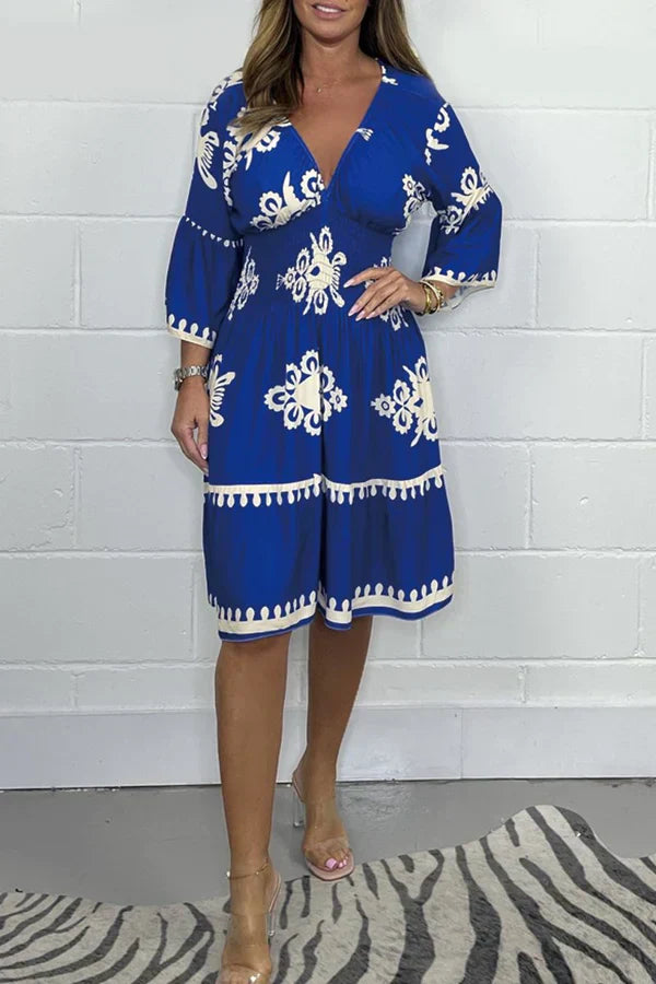 Nancy | Bedrucktes Kleid mit V-Ausschnitt