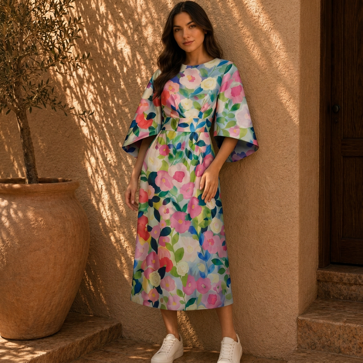 Clara | Schickes Midi Kleid Damen Blumen Look