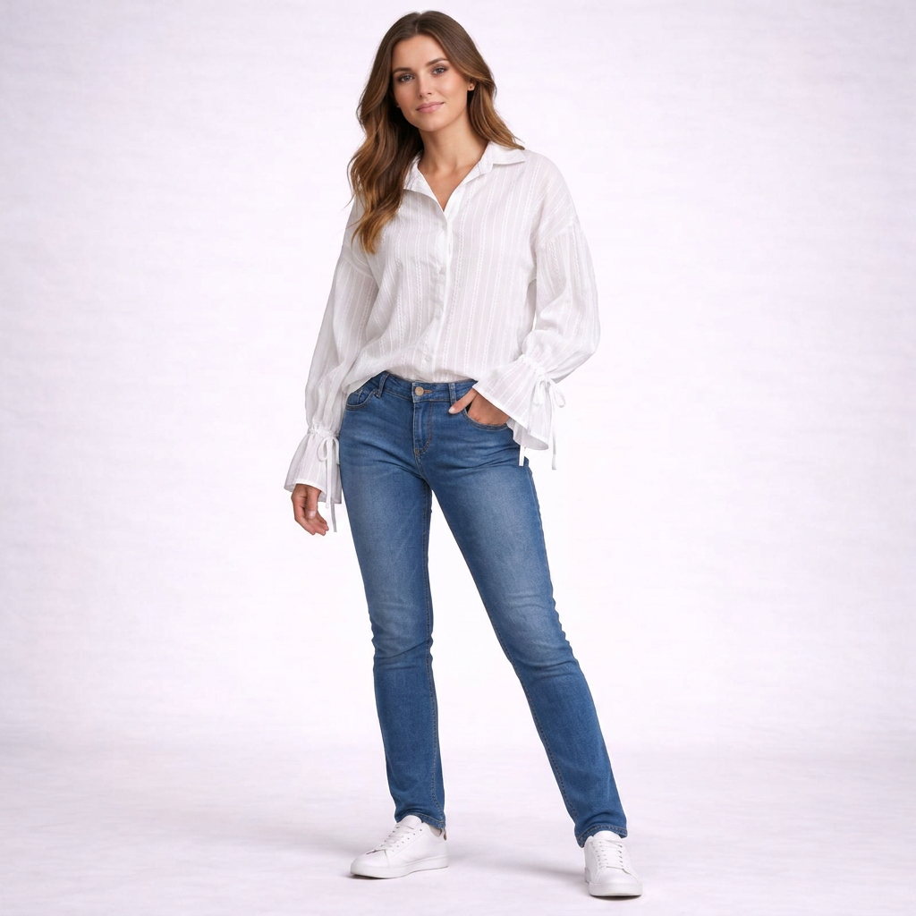 Mirela | Gestreifte Bluse mit Bindemanschetten