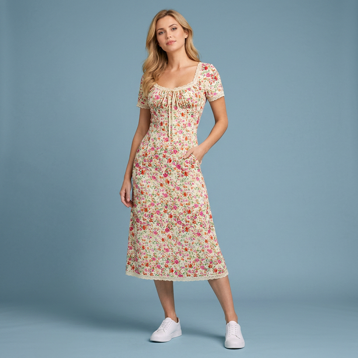 Greta | Elegantes Blumen Kleid Damen Midi