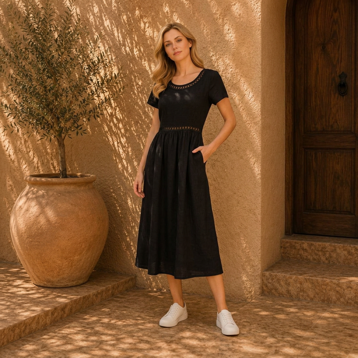 Hannah | Baumwoll Leinen Midi Kleid Modern