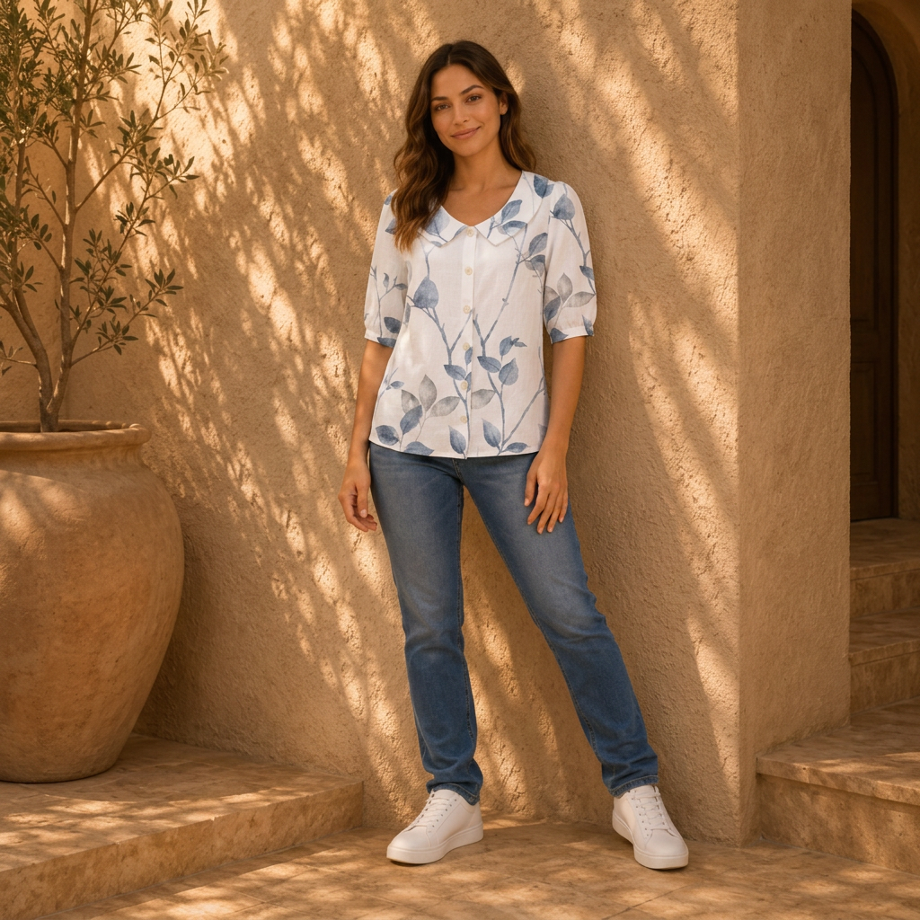 Livia | Modische Bluse Damen Blatt Look