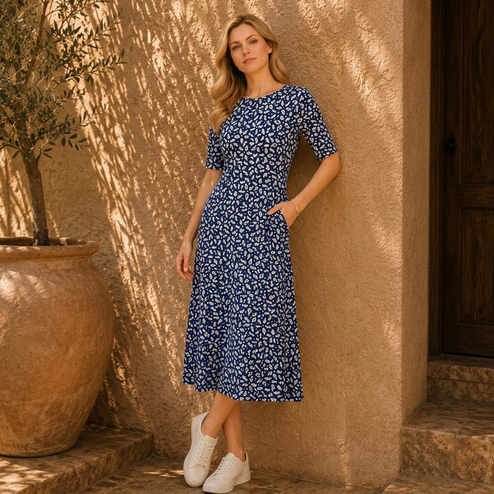 Amelie | Zeitloses Blumen Midi Kleid Elegant