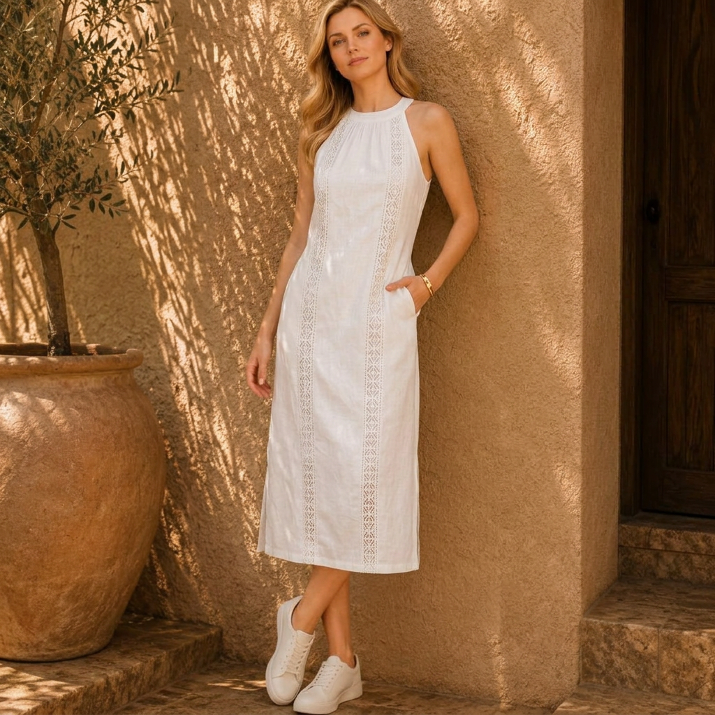 Lina | Stilvolles Midi Leinen Kleid Damen