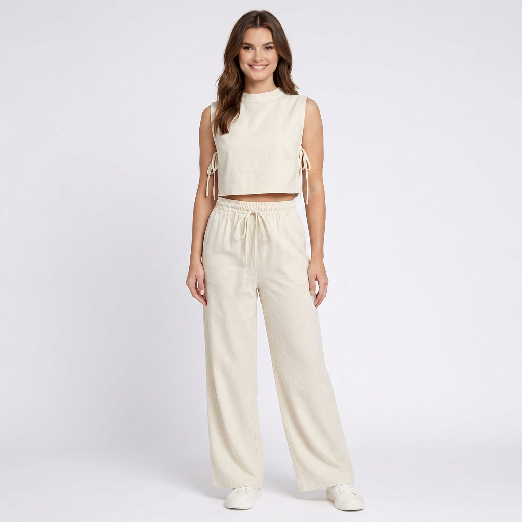 Livia | Weite Hose Set Damen Leinen Look