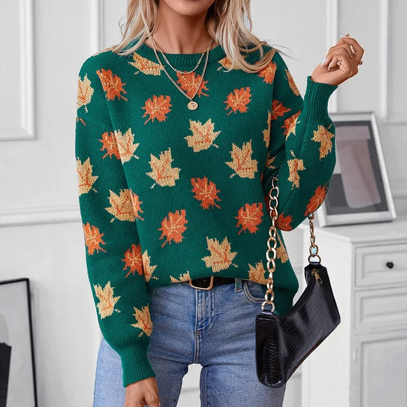 Herbstpullover | Kuschelig mit Laubmotiv – für gemütliche Stunden