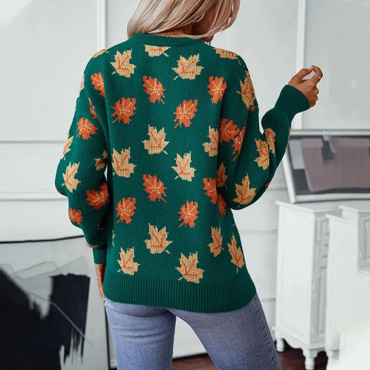 Herbstpullover | Kuschelig mit Laubmotiv – für gemütliche Stunden