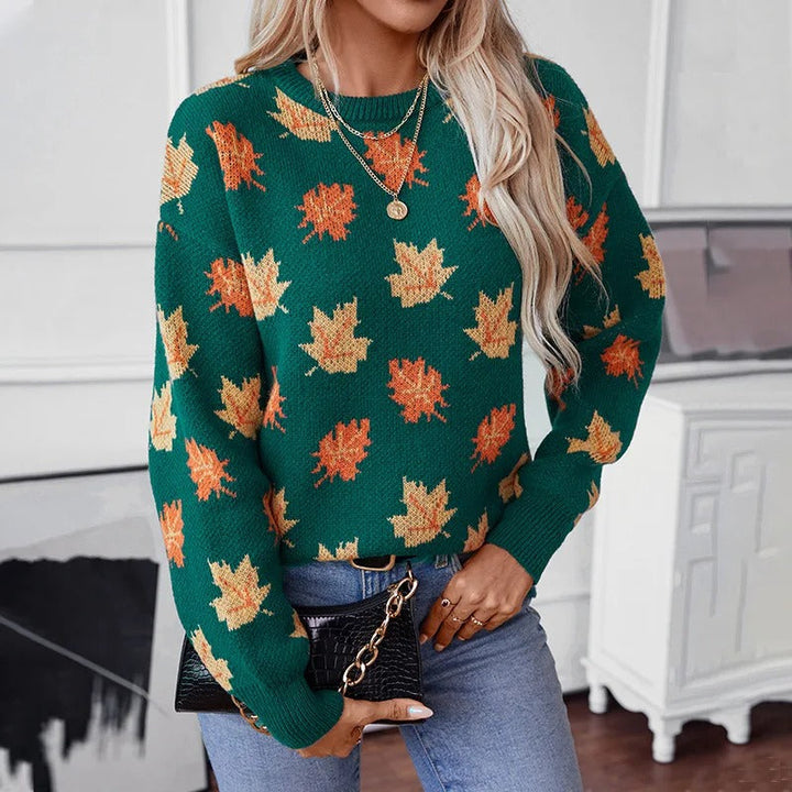 Herbstpullover | Kuschelig mit Laubmotiv – für gemütliche Stunden