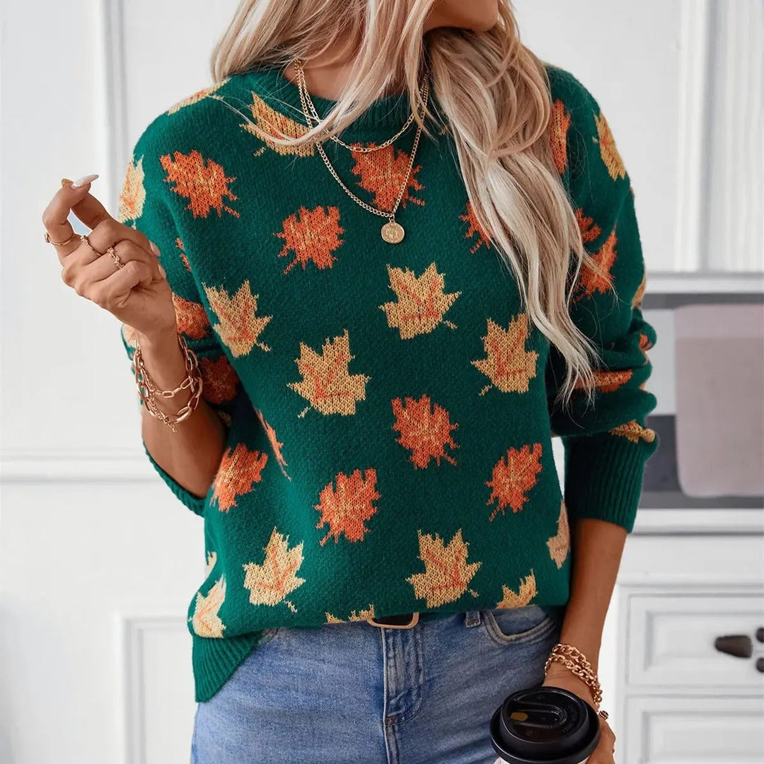 Herbstpullover | Kuschelig mit Laubmotiv – für gemütliche Stunden