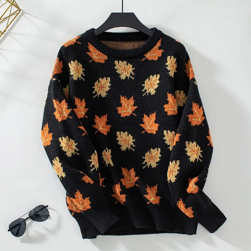 Herbstpullover | Kuschelig mit Laubmotiv – für gemütliche Stunden
