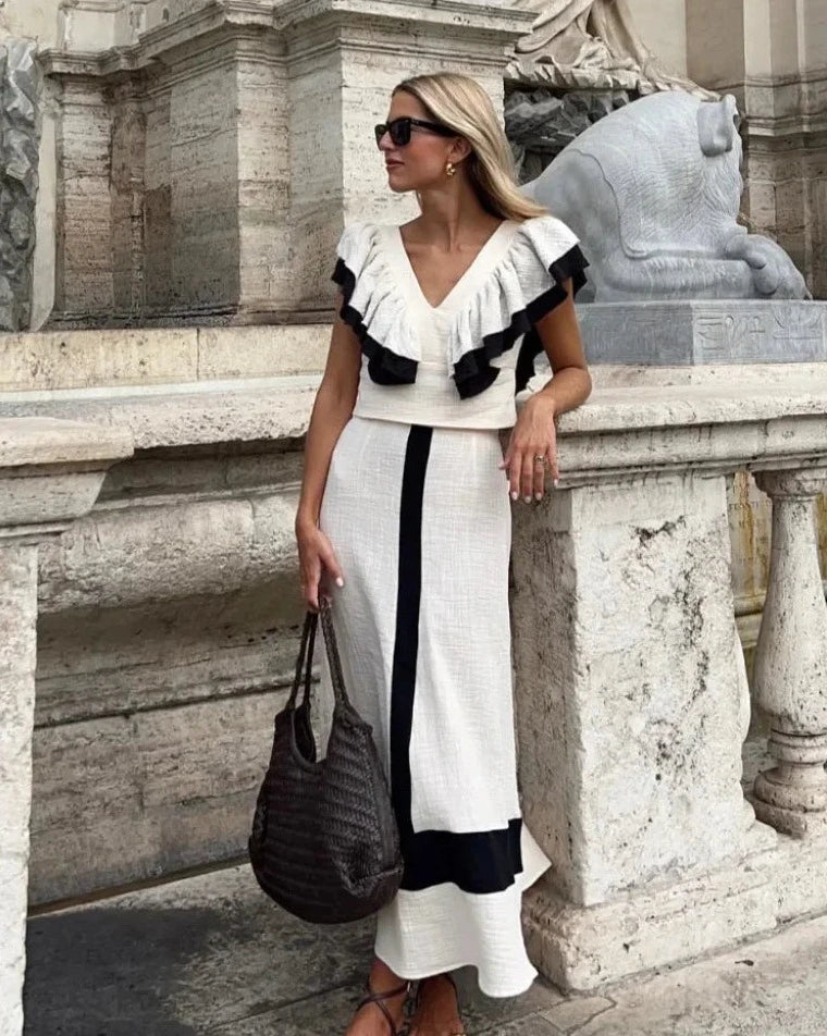 Melissa | Patchwork-Midikleid mit Rüschen und Stil