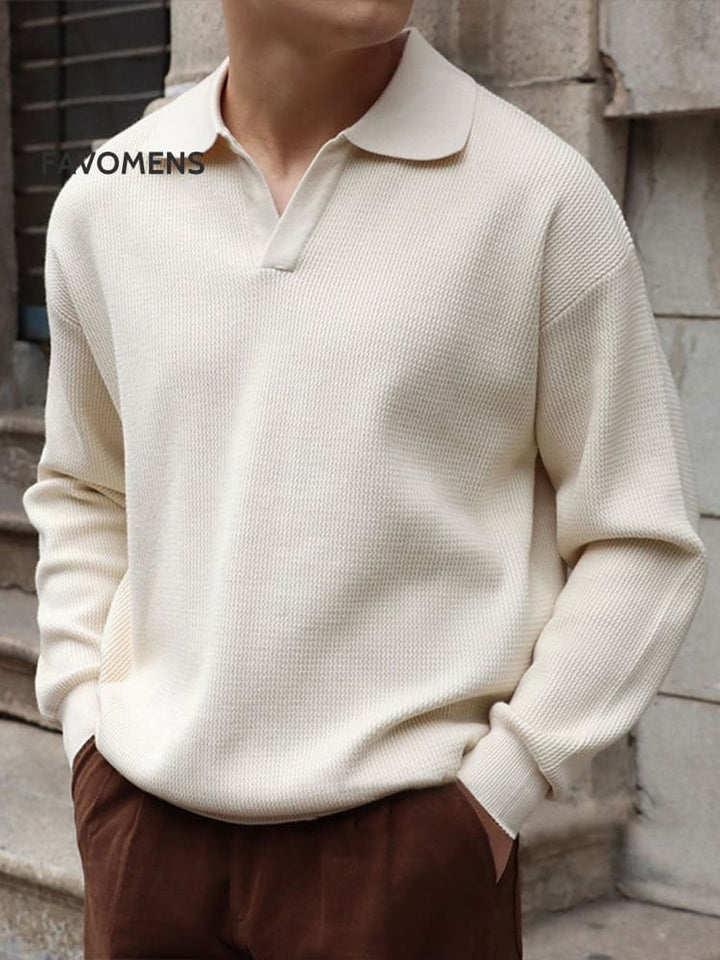 Herren Retro Polo Pullover mit V-Ausschnitt & Langarm