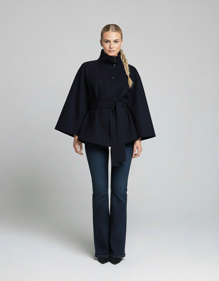Ella | Modischer Damen Cape-Mantel mit Gürtelakzent