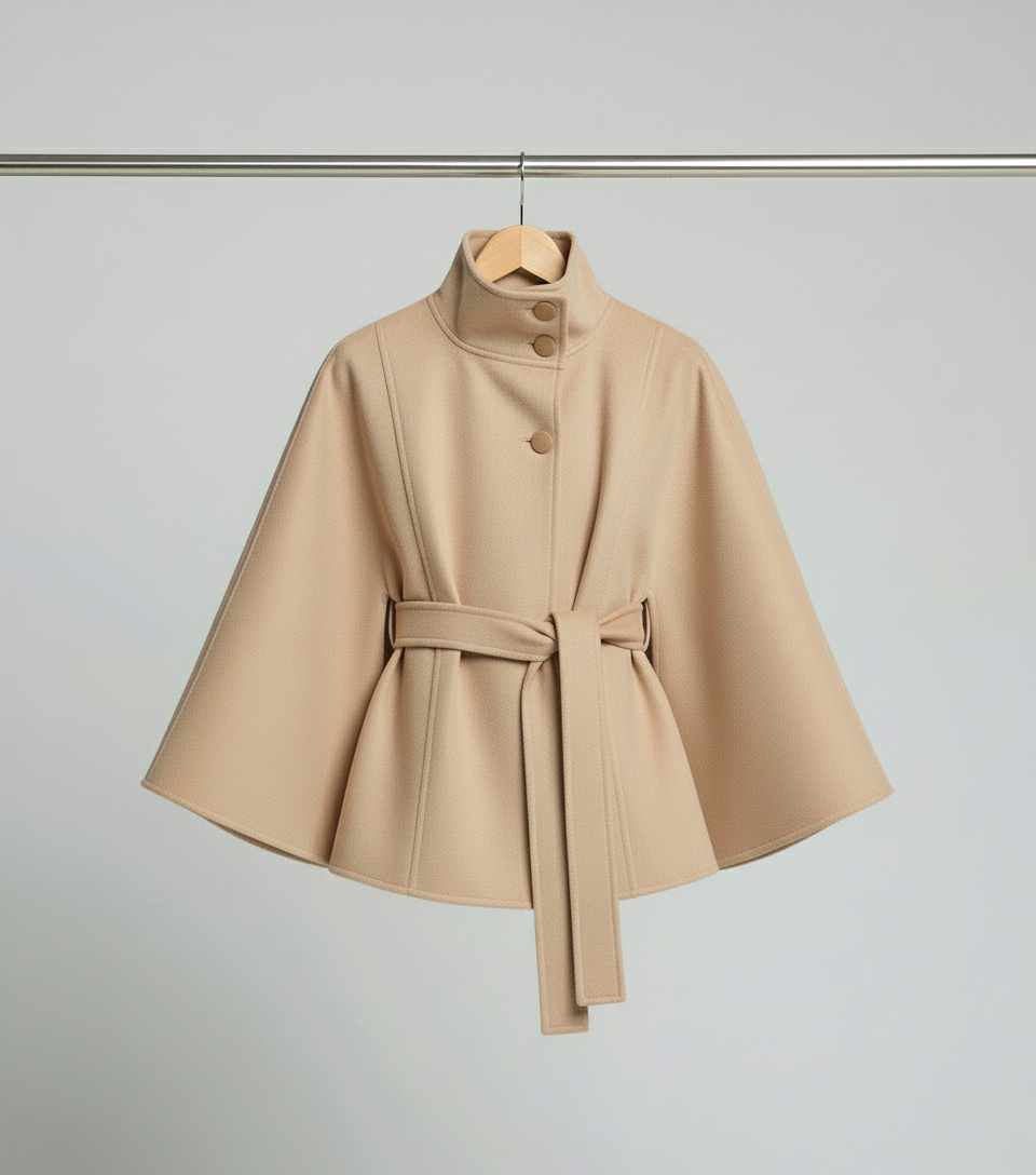 Ella | Modischer Damen Cape-Mantel mit Gürtelakzent