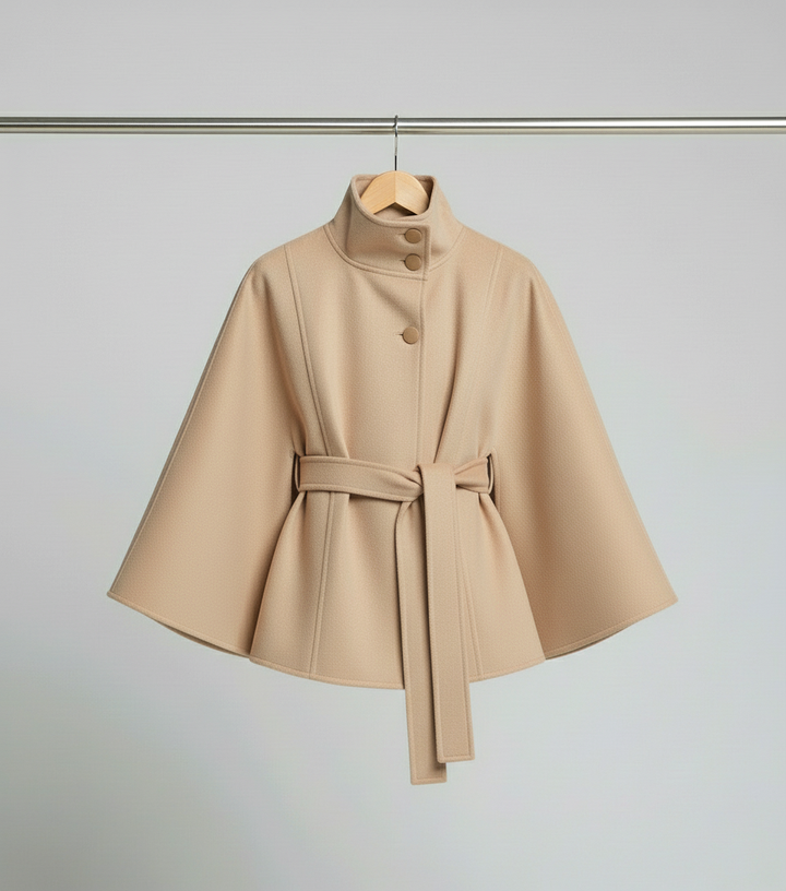 Ella | Modischer Damen Cape-Mantel mit Gürtelakzent