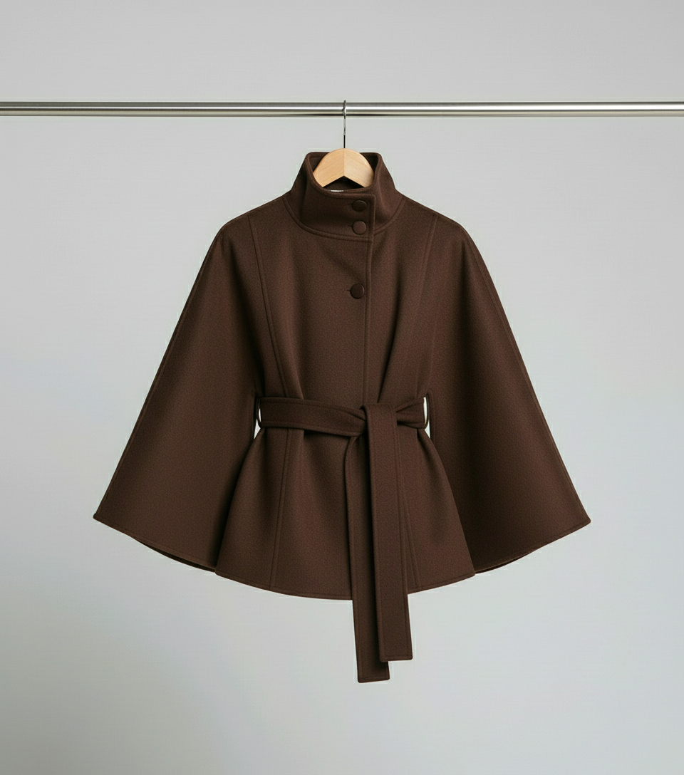 Ella | Modischer Damen Cape-Mantel mit Gürtelakzent