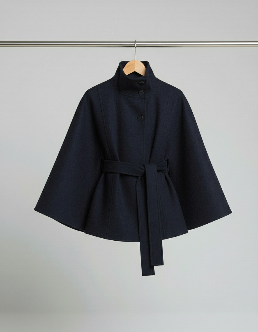 Ella | Modischer Damen Cape-Mantel mit Gürtelakzent
